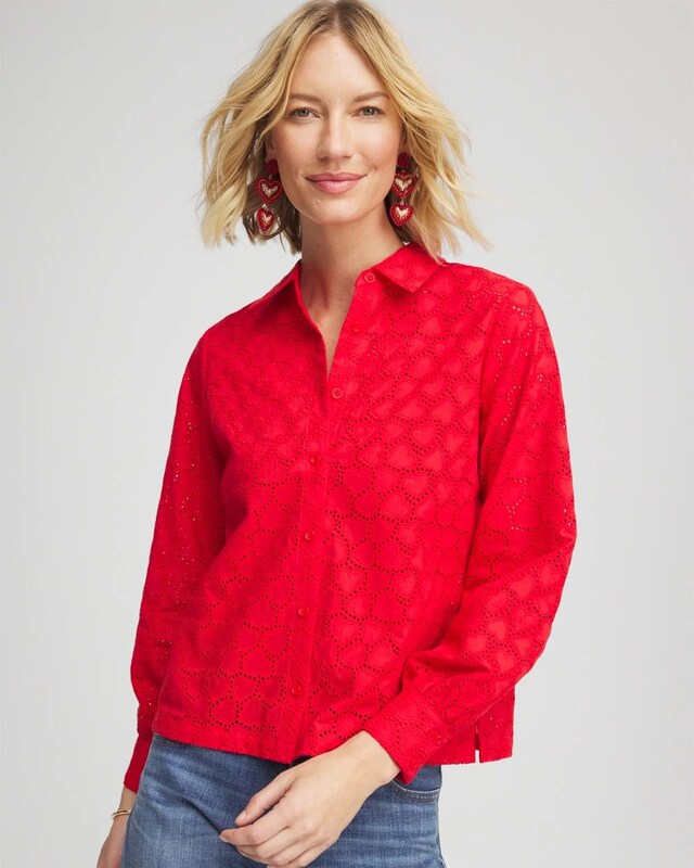 Heart Eyelet Button Down Shirt - image 2